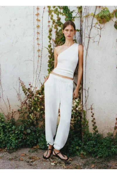 Elastic Waist Cotton Pants - 6