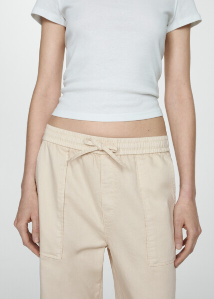 Elastic waist, cotton pants - Off White - 2