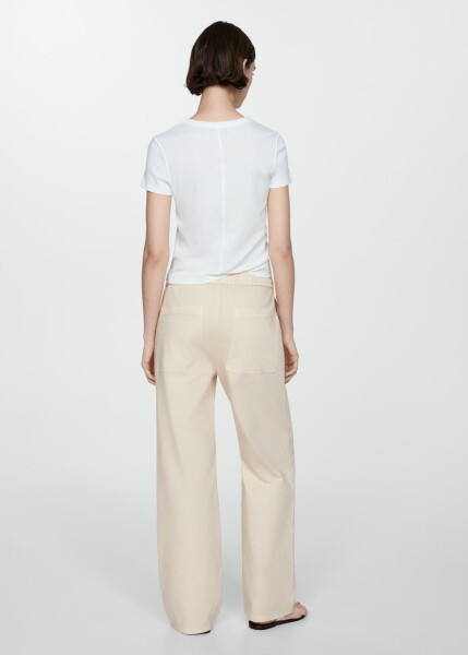 Elastic waist, cotton pants - Off White - 3