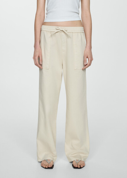 Elastic waist, cotton pants - Off White - 6