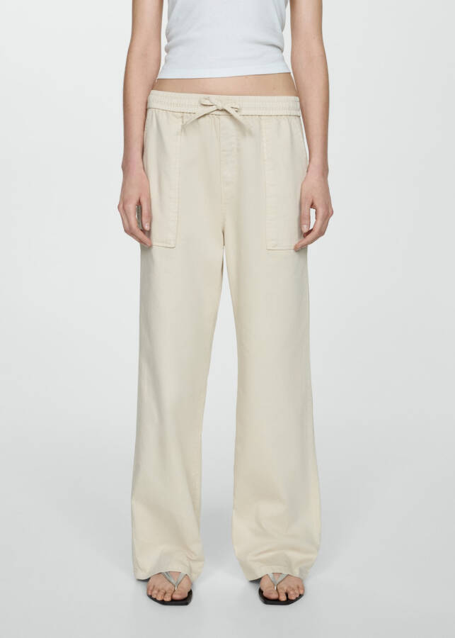 Elastic waist, cotton pants - Off White - 6