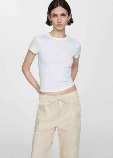 Elastic waist, cotton pants - Off White - 7