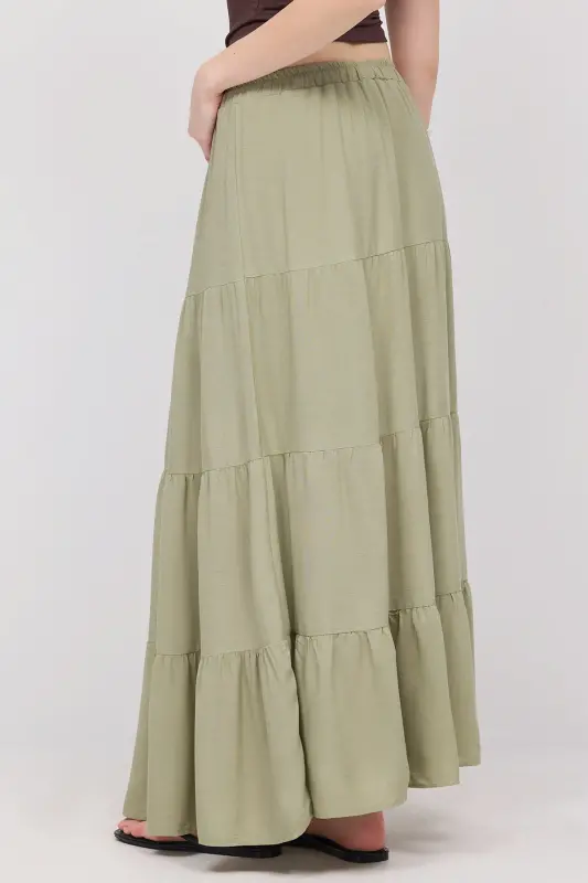 Elastic Waist Lined Long Skirt E16250-E10-Oil Green - 6