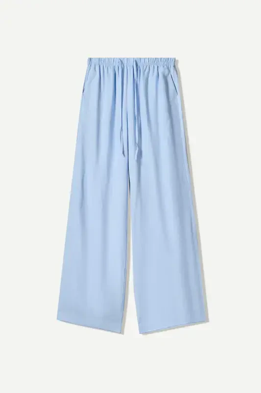 Elastic waist linen pants-Light blue - 2