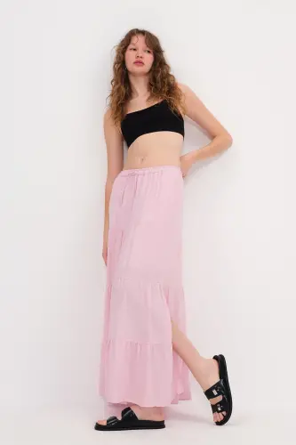 Elastic Waist Long Skirt E16250-E10-Lotus 