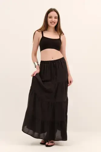Elastic Waist Long Skirt E16250-J7-Z.Coffee - 1