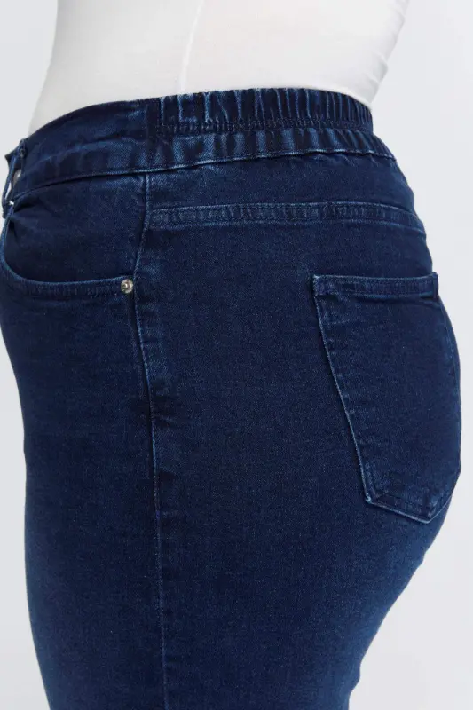 Elastic Waist Loose Leg Plus Size Denim Pants Navy Blue - 6