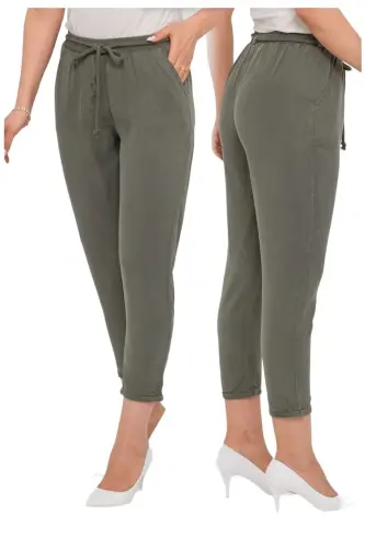 Elastic Waist Lyocell Fabric Sport Casual Pants-khaki 
