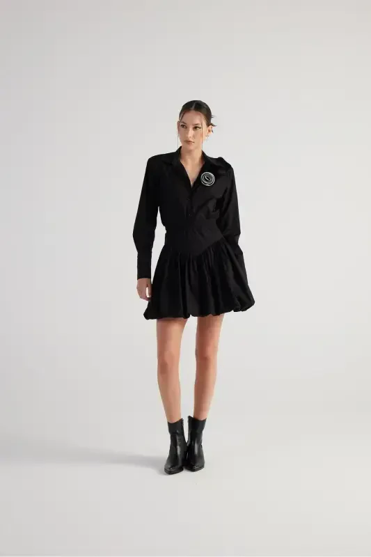 Elastic Waist Mini Balloon Lexi Skirt Black - 2