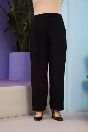 Elastic Waist Plus Size Aerobin Black Wide Leg Pants - 1