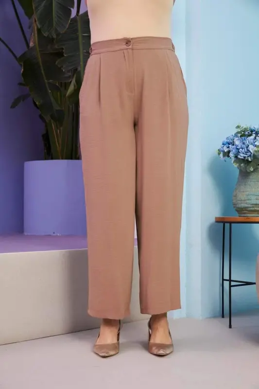 Elastic Waist Plus Size Aerobin Mink Wide Leg Pants - BÜYÜKBEDENIZ