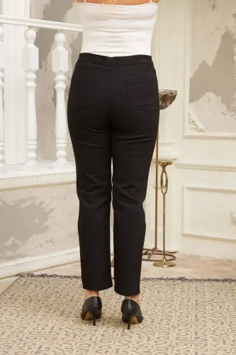 Elastic Waist Plus Size Black Cotton Pants - 4