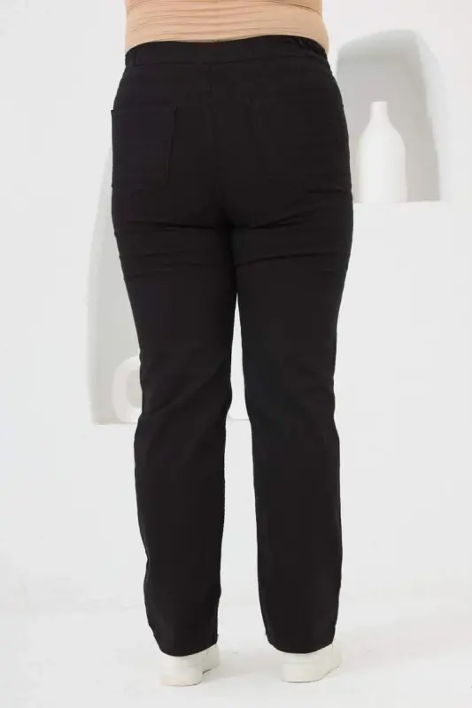 Elastic Waist Plus Size Black Cotton Pants - 4