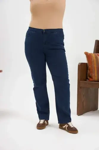 Elastic Waist Plus Size Jeans Blue - 1
