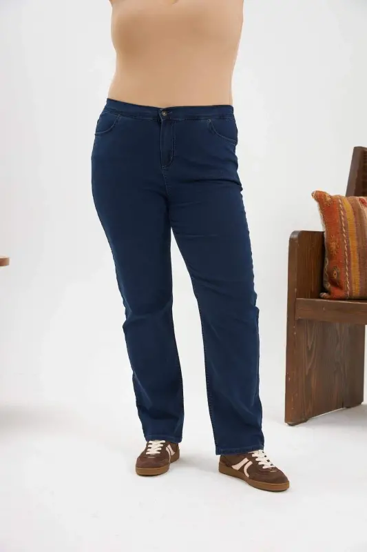 Elastic Waist Plus Size Jeans Blue - 1