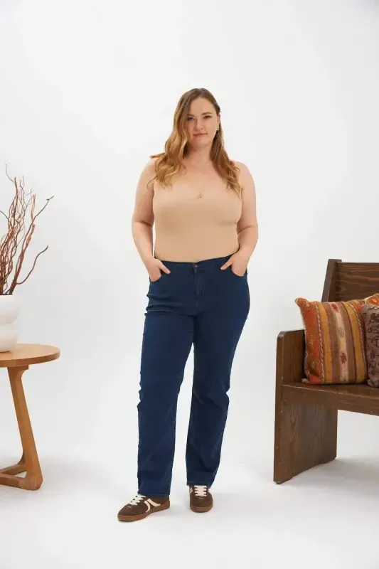 Elastic Waist Plus Size Jeans Blue - 4