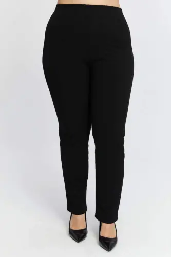 Elastic Waist Plus Size Winter Cotton Pants Black - 1