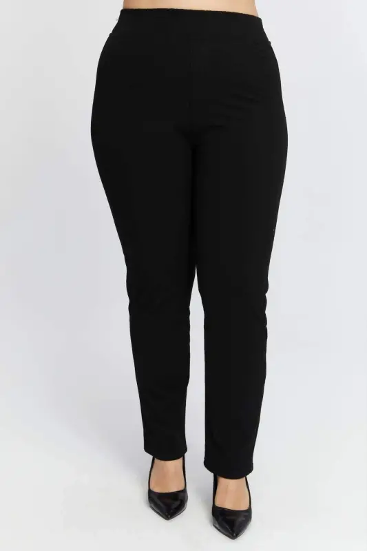 Elastic Waist Plus Size Winter Cotton Pants Black - 1