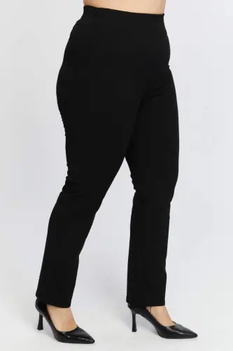 Elastic Waist Plus Size Winter Cotton Pants Black - BÜYÜKBEDENIZ (1)