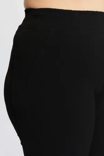 Elastic Waist Plus Size Winter Cotton Pants Black - 3