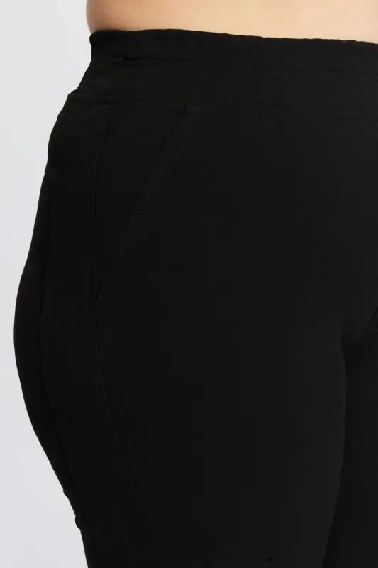 Elastic Waist Plus Size Winter Cotton Pants Black - 3