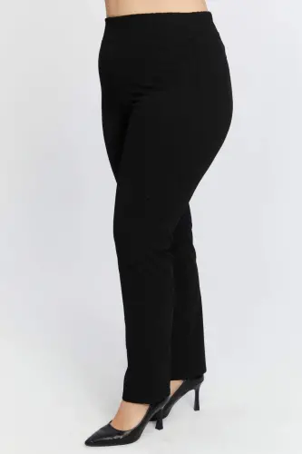 Elastic Waist Plus Size Winter Cotton Pants Black - 4