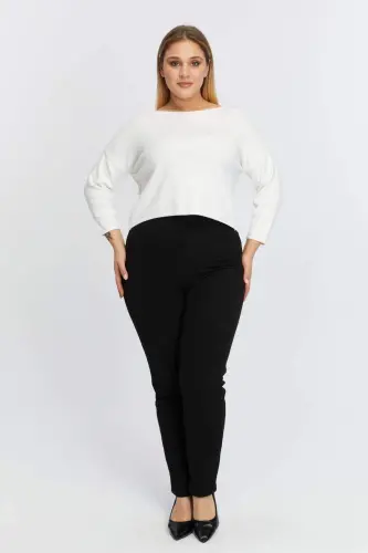 Elastic Waist Plus Size Winter Cotton Pants Black - 5