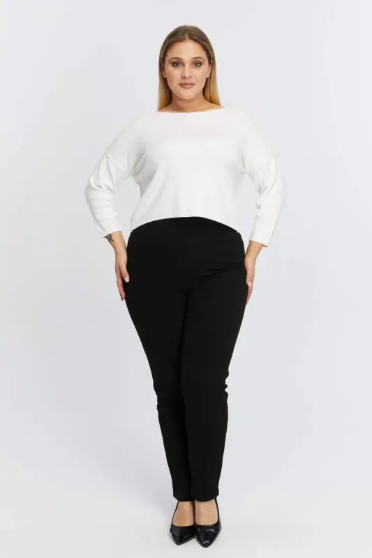 Elastic Waist Plus Size Winter Cotton Pants Black - 5