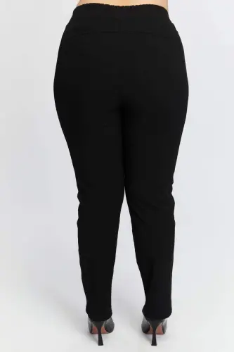 Elastic Waist Plus Size Winter Cotton Pants Black - 6