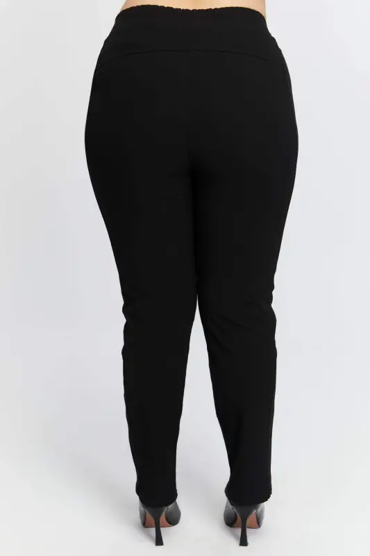Elastic Waist Plus Size Winter Cotton Pants Black - 6