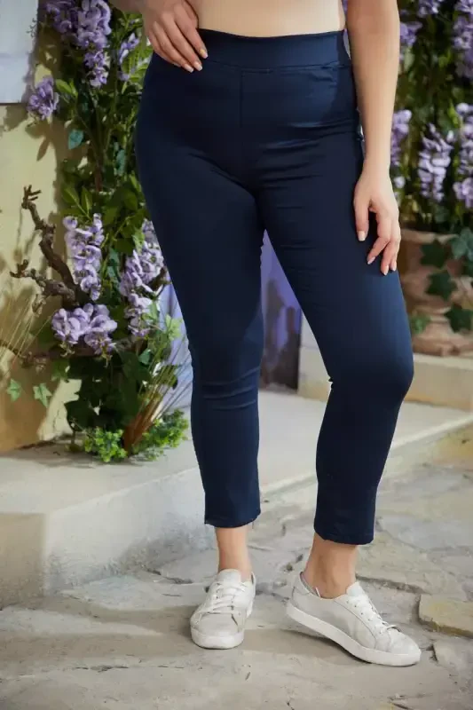 Elastic Waist Plus Size Winter Cotton Pants Navy Blue - 1