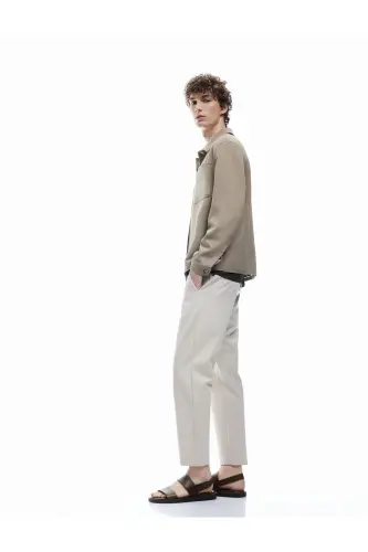 Elastic Waist Pocket Detailed Buttoned Chino Trousers-Ecru - 2