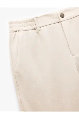 Elastic Waist Pocket Detailed Buttoned Chino Trousers-Ecru - 6