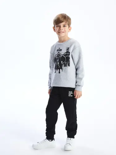 Elastic Waist Printed Boys' Jogger Sweatpants-Black - 1
