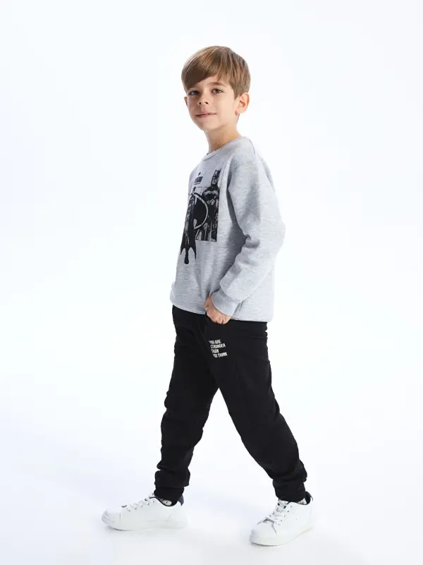 Elastic Waist Printed Boys' Jogger Sweatpants-Black - 2