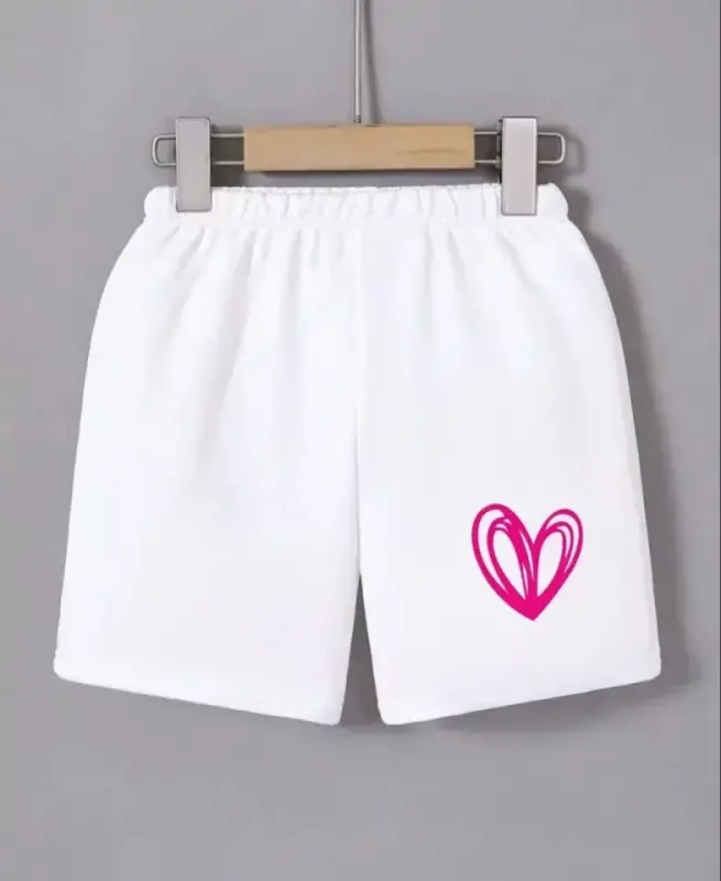 Elastic Waist Printed Mini Shorts - White - BÜYÜKBEDENIZ