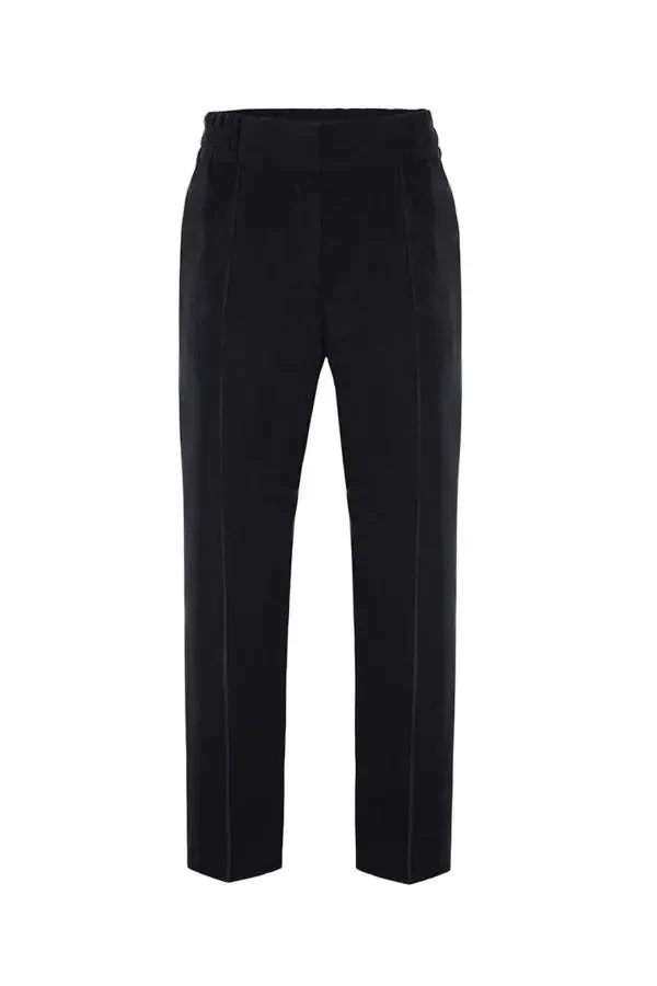 Elastic Waist Relaxed Fit Pants-Black - 1