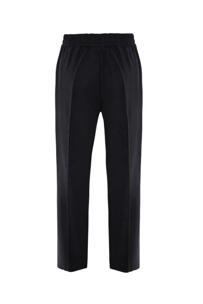 Elastic Waist Relaxed Fit Pants-Black - 3