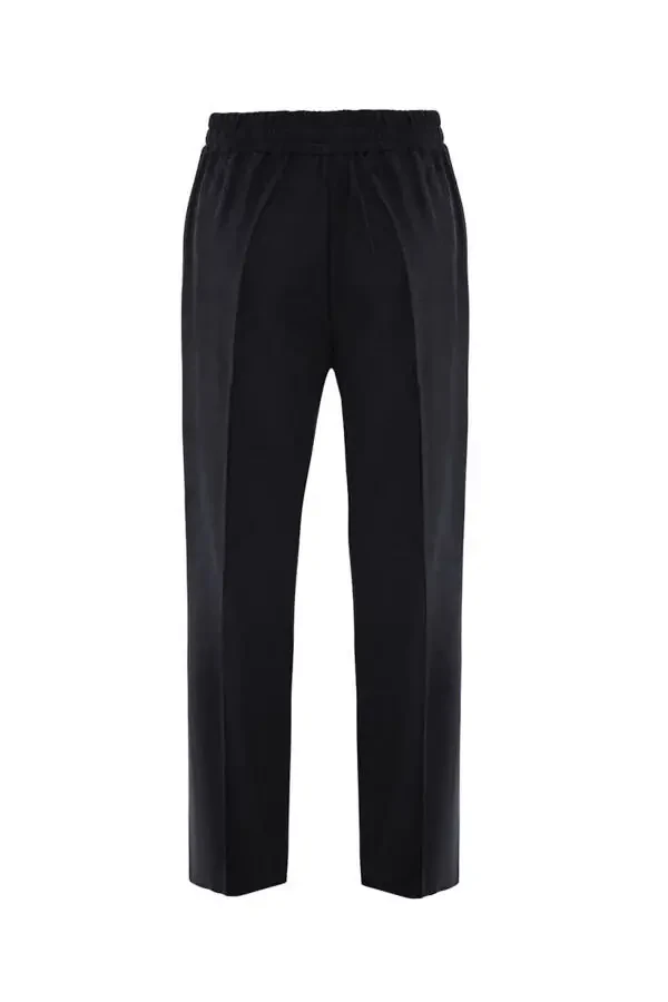 Elastic Waist Relaxed Fit Pants-Black - 3
