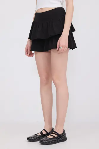Elastic Waist Ruffled Mini Skirt E1555-K3-Black - ADDAX (1)
