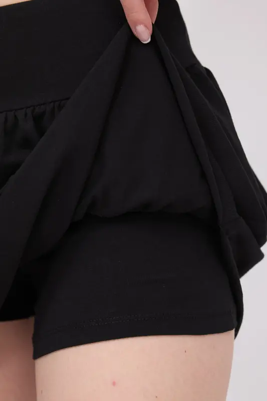 Elastic Waist Ruffled Mini Skirt E1555-K3-Black - 3