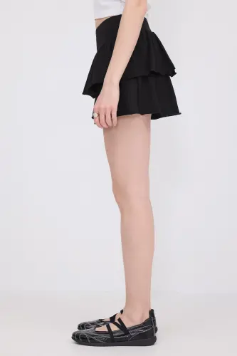 Elastic Waist Ruffled Mini Skirt E1555-K3-Black - 4