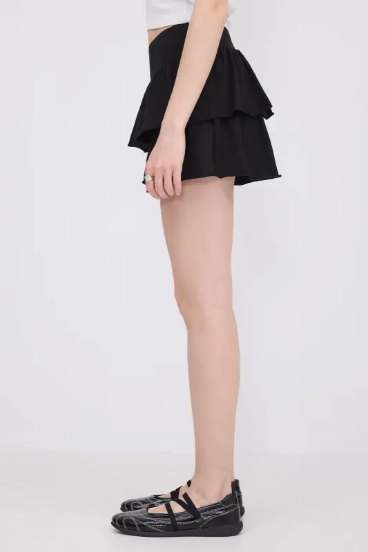 Elastic Waist Ruffled Mini Skirt E1555-K3-Black - 4