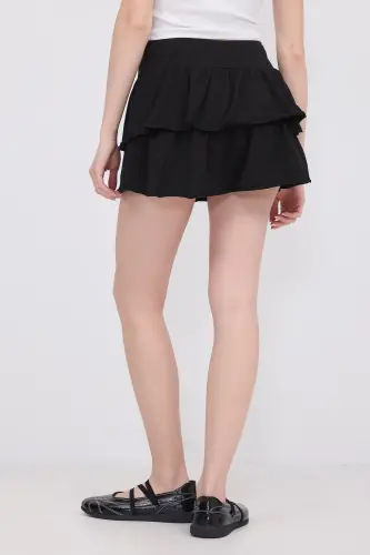 Elastic Waist Ruffled Mini Skirt E1555-K3-Black - 5