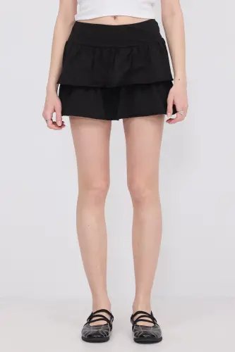 Elastic Waist Ruffled Mini Skirt E1555-K3-Black - 6