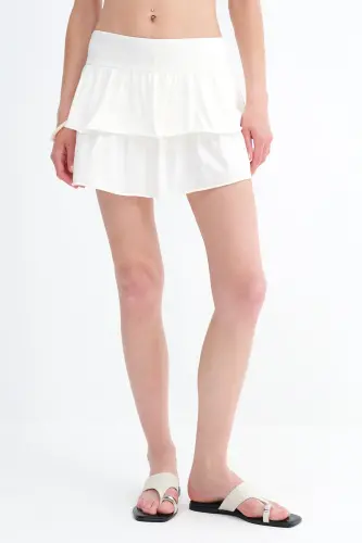 Elastic Waist Ruffled Mini Skirt E1555-K3 - Ecru - ADDAX (1)
