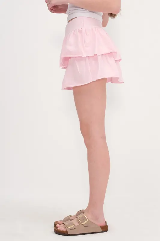 Elastic Waist Ruffled Mini Skirt E1555-K3-Lotus - 4