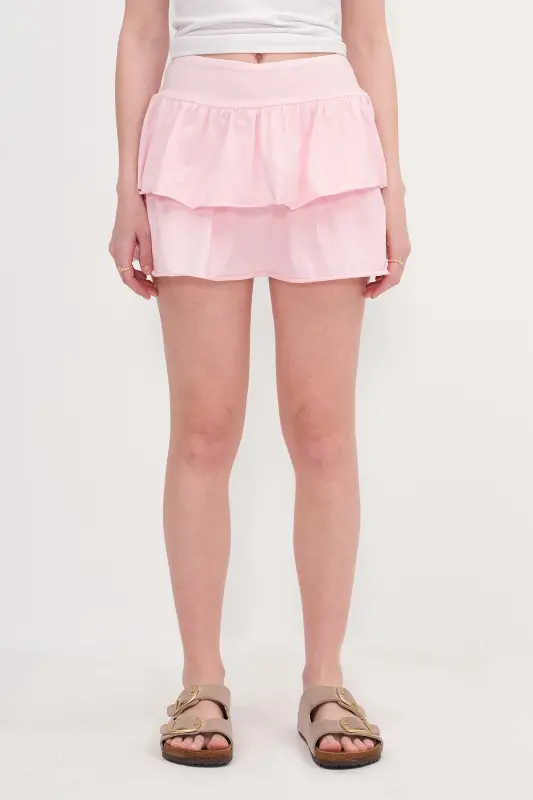 Elastic Waist Ruffled Mini Skirt E1555-K3-Lotus - 6