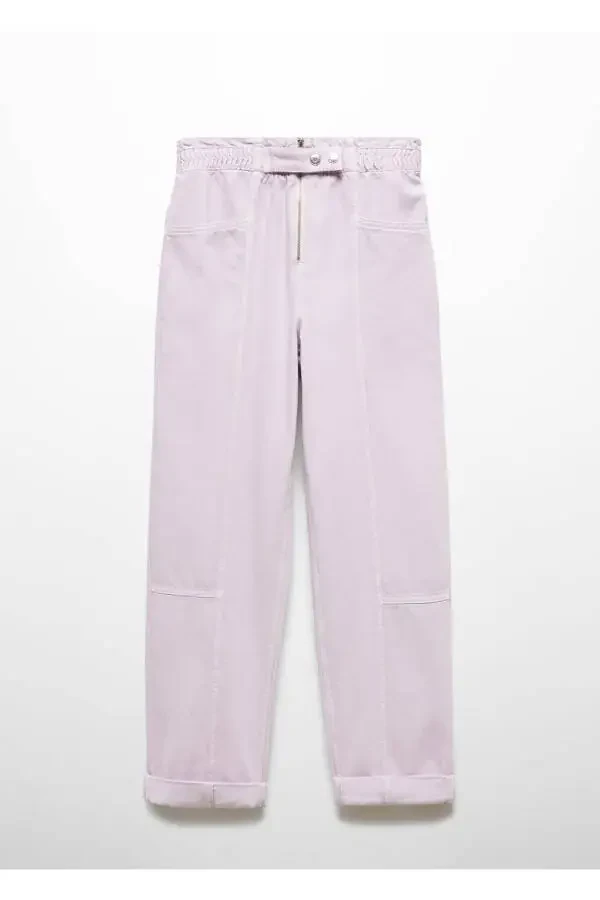 Elastic Waist Slouchy Jean Pants - 3