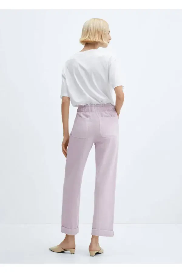 Elastic Waist Slouchy Jean Pants - 4